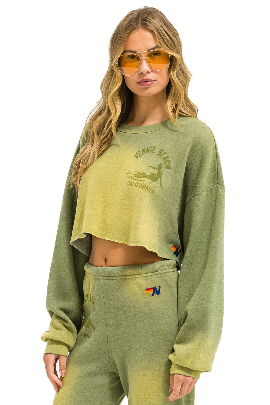 Classic VENICE SURFER CROPPED CREW SWEATSHIRT RELAXED - FADED ARMY