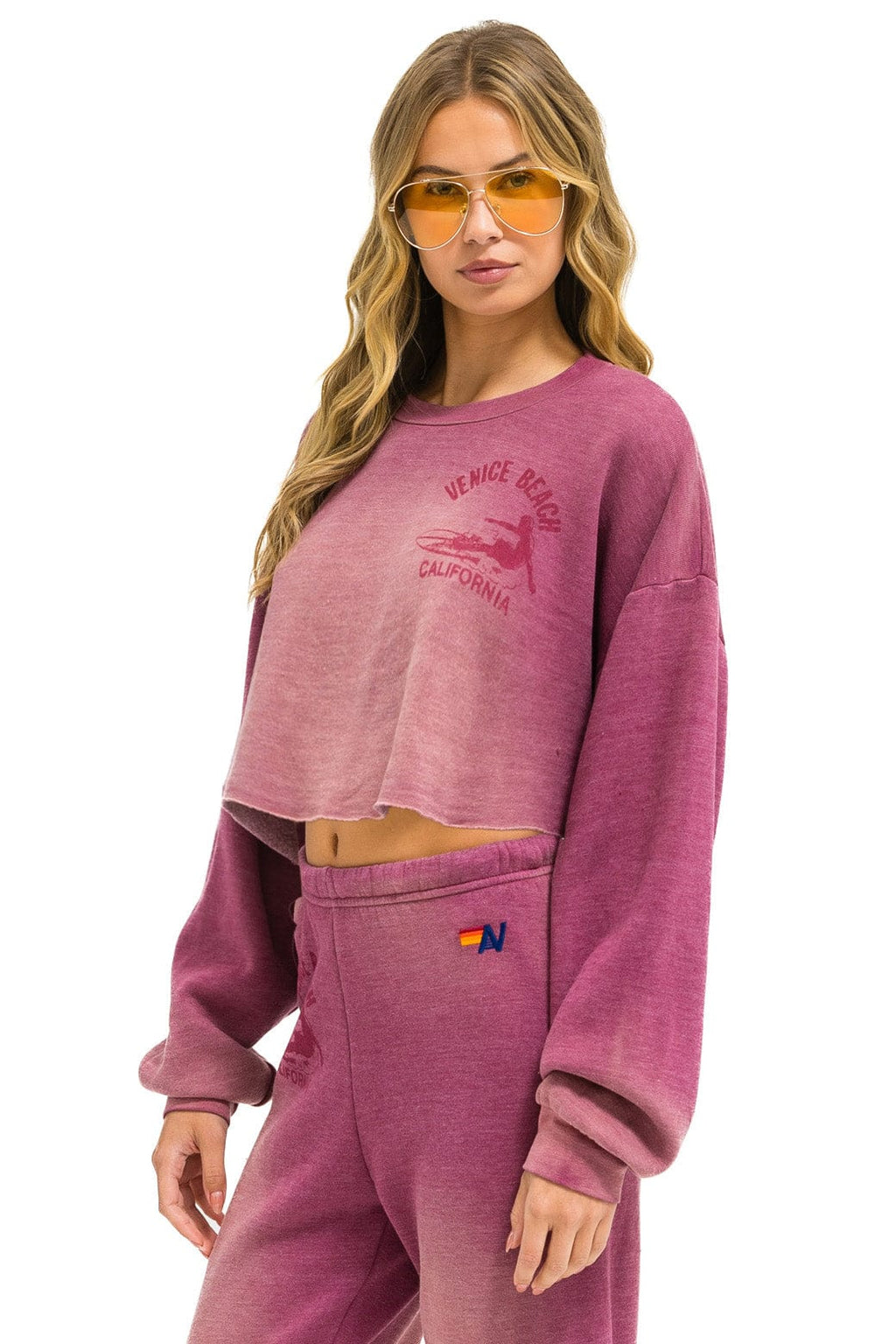 Classic VENICE SURFER CROPPED CREW SWEATSHIRT RELAXED - FADED BERRY