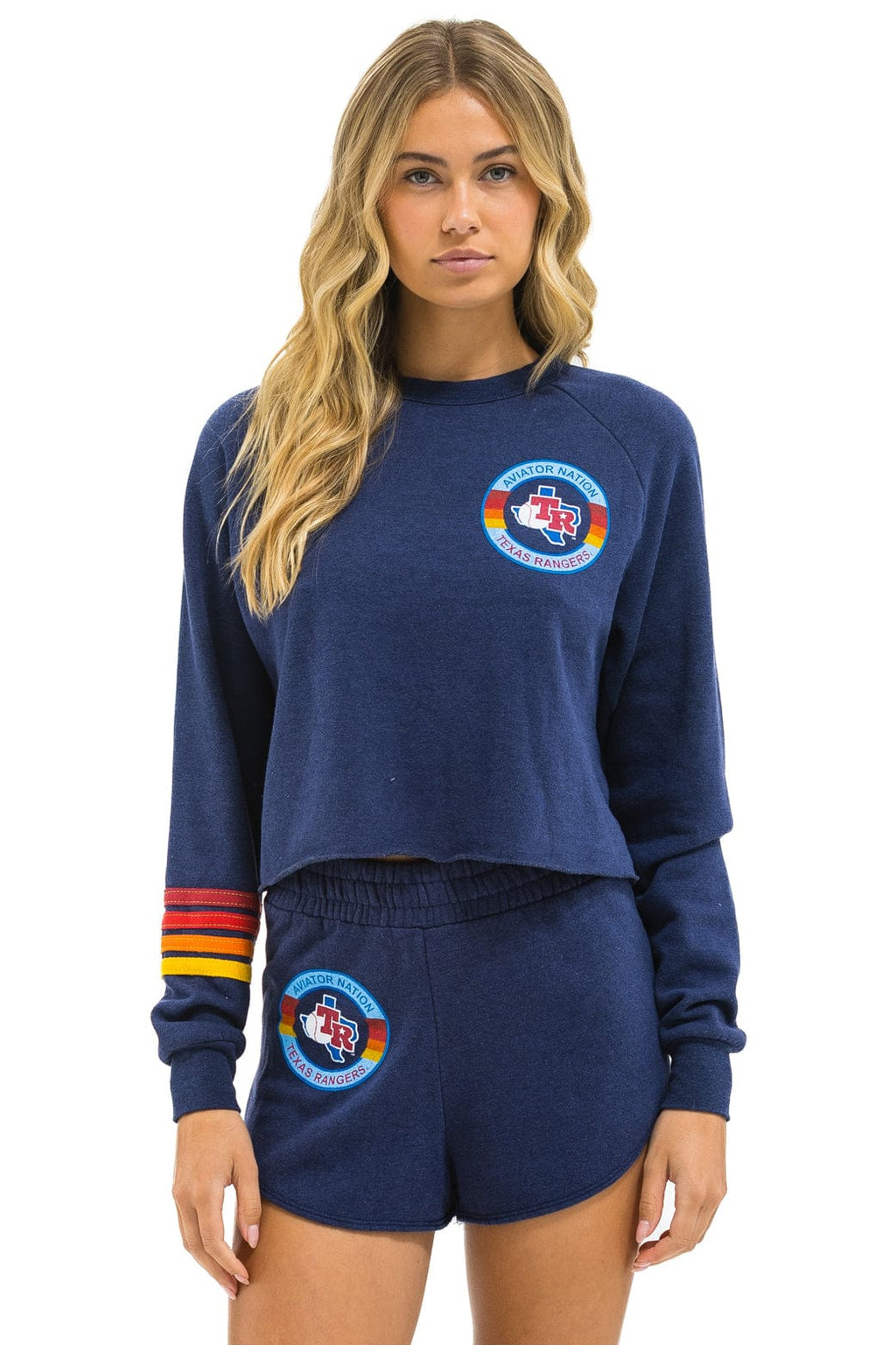 Classic TEXAS RANGERS RUGBY STITCH CROPPED CREW SWEATSHIRT - NAVY