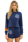 Classic TEXAS RANGERS RUGBY STITCH CROPPED CREW SWEATSHIRT - NAVY