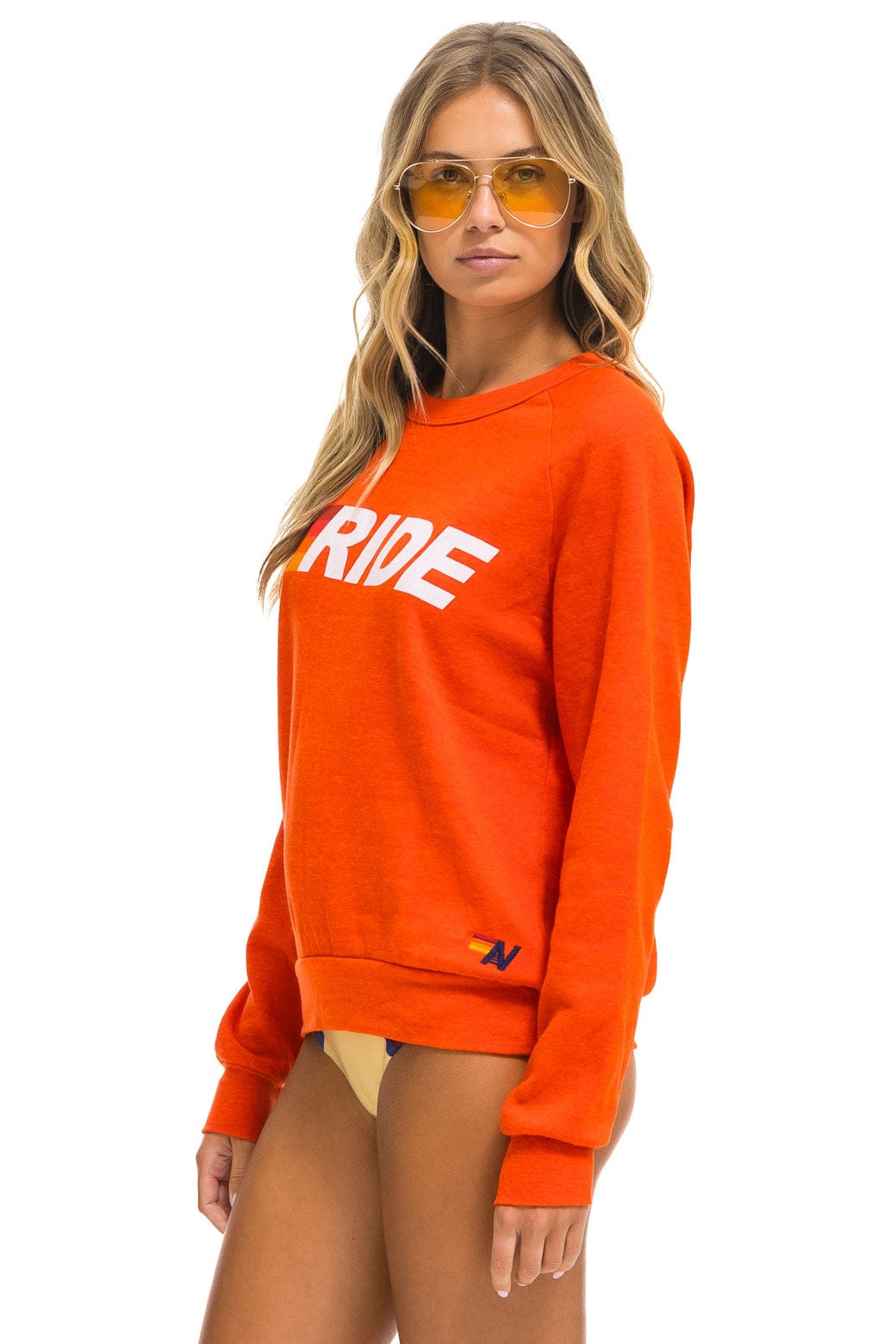 Classic RIDE LOGO WHITE CREW SWEATSHIRT - ORANGE