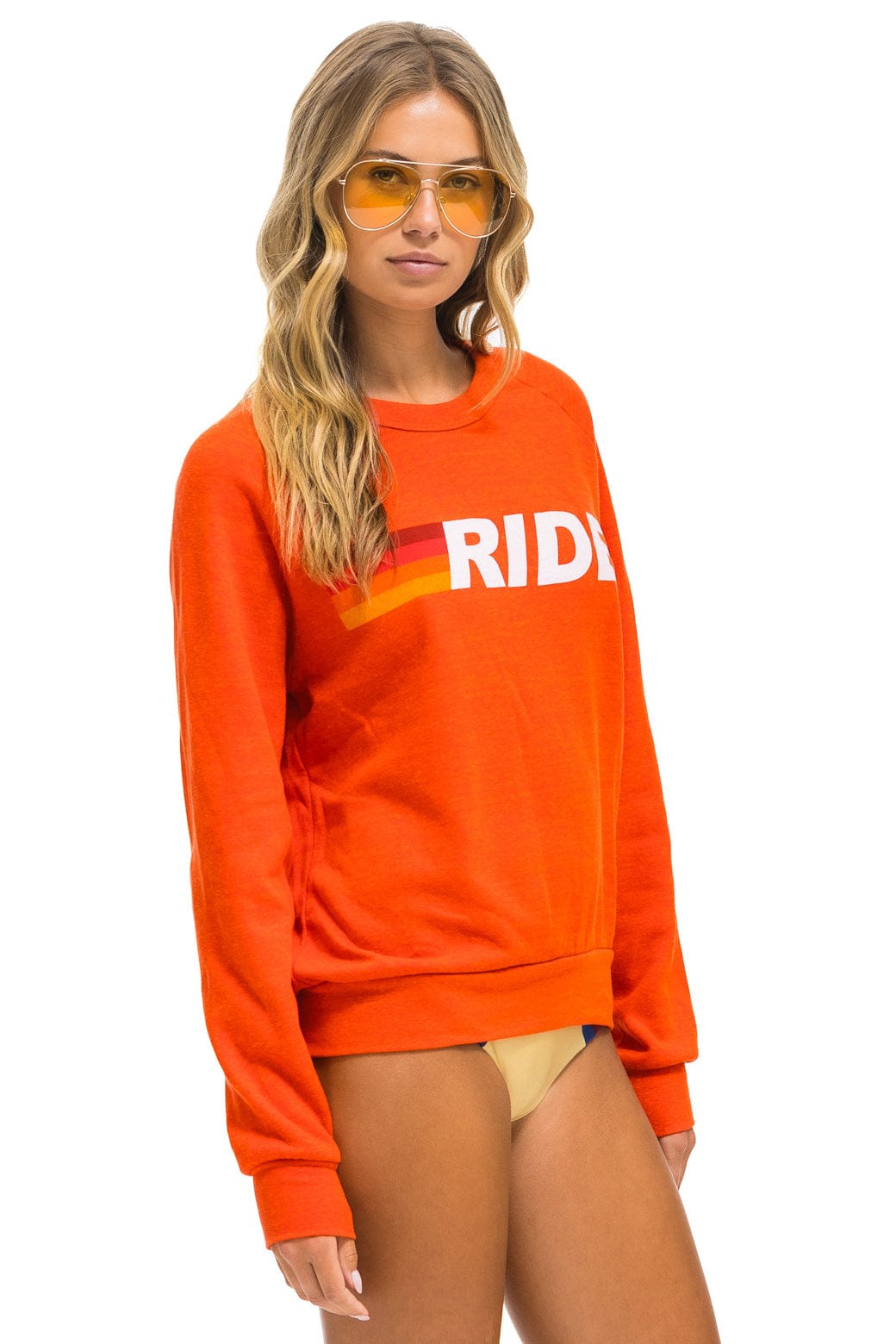 Classic RIDE LOGO WHITE CREW SWEATSHIRT - ORANGE