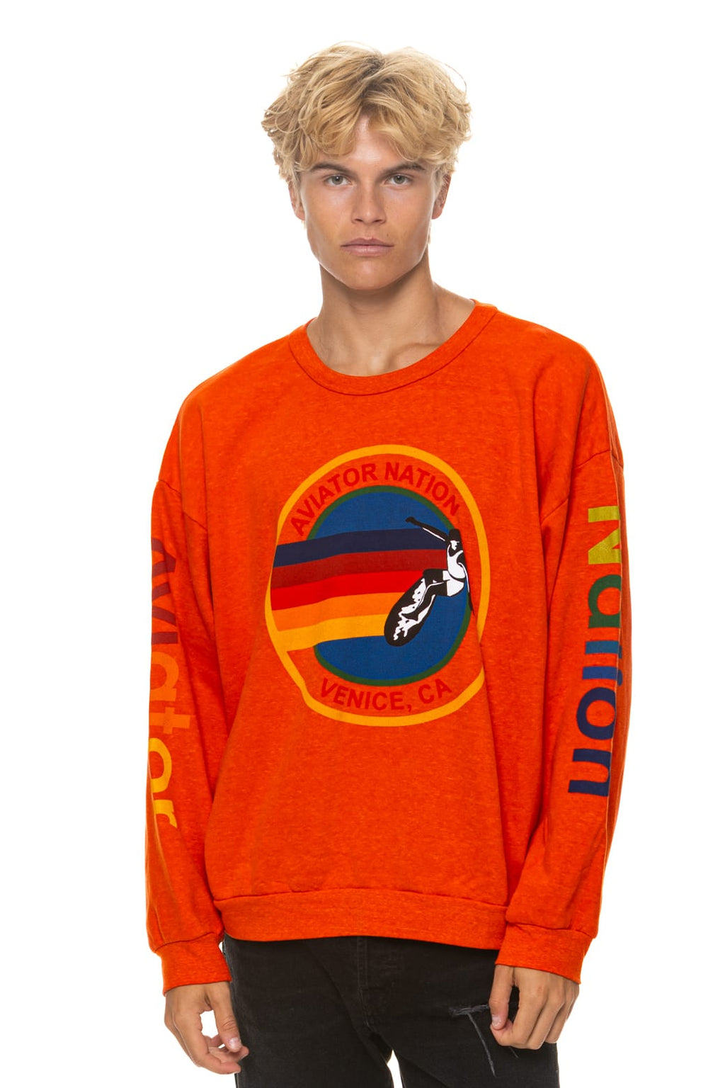 Classic AVIATOR NATION RELAXED VENICE CREW SWEATSHIRT - ORANGE