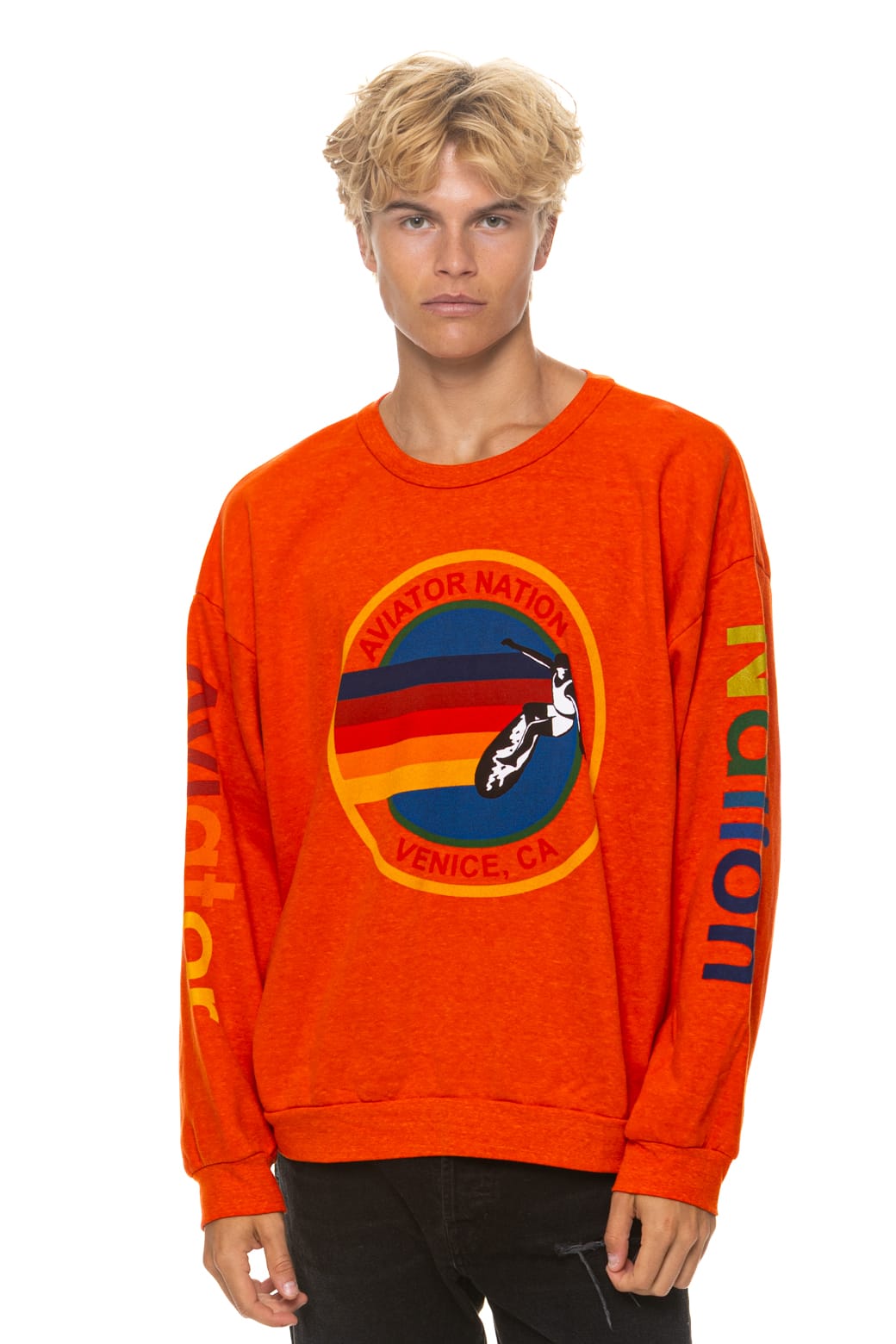 Classic AVIATOR NATION RELAXED VENICE CREW SWEATSHIRT - ORANGE