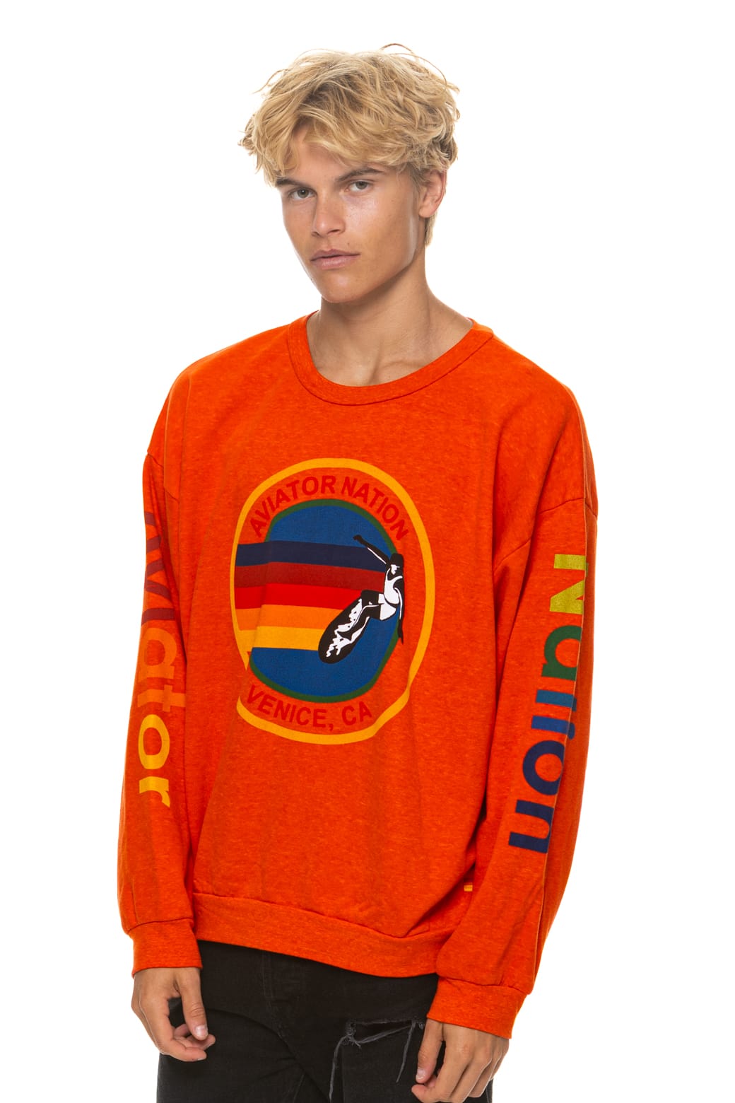 Classic AVIATOR NATION RELAXED VENICE CREW SWEATSHIRT - ORANGE