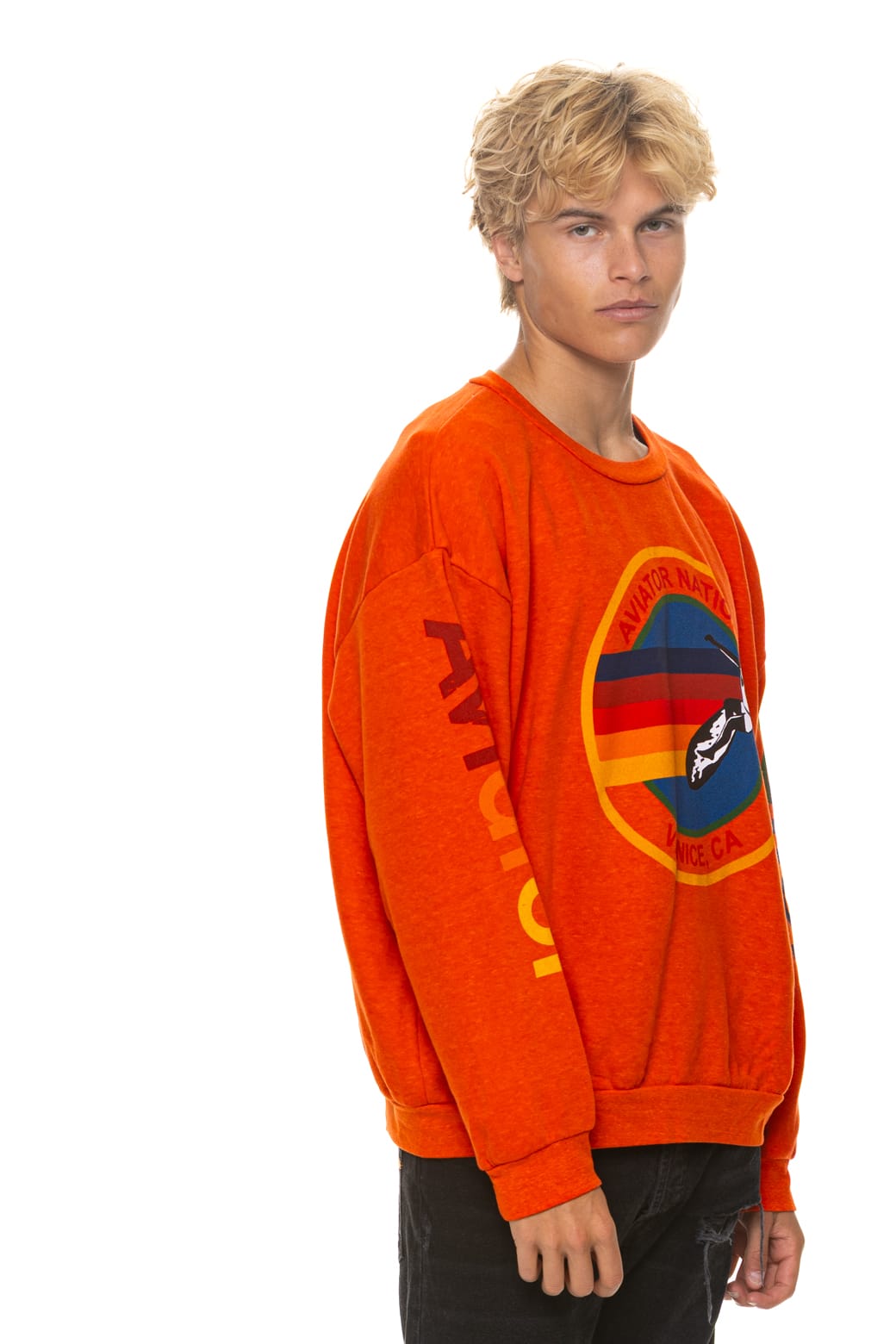 Classic AVIATOR NATION RELAXED VENICE CREW SWEATSHIRT - ORANGE