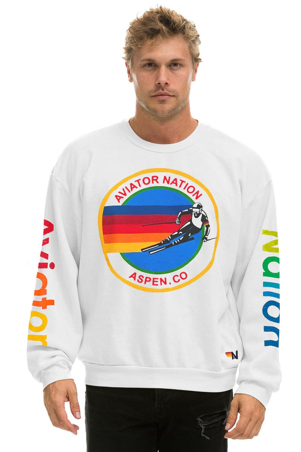 Classic AVIATOR NATION ASPEN RELAXED CREW SWEATSHIRT - WHITE