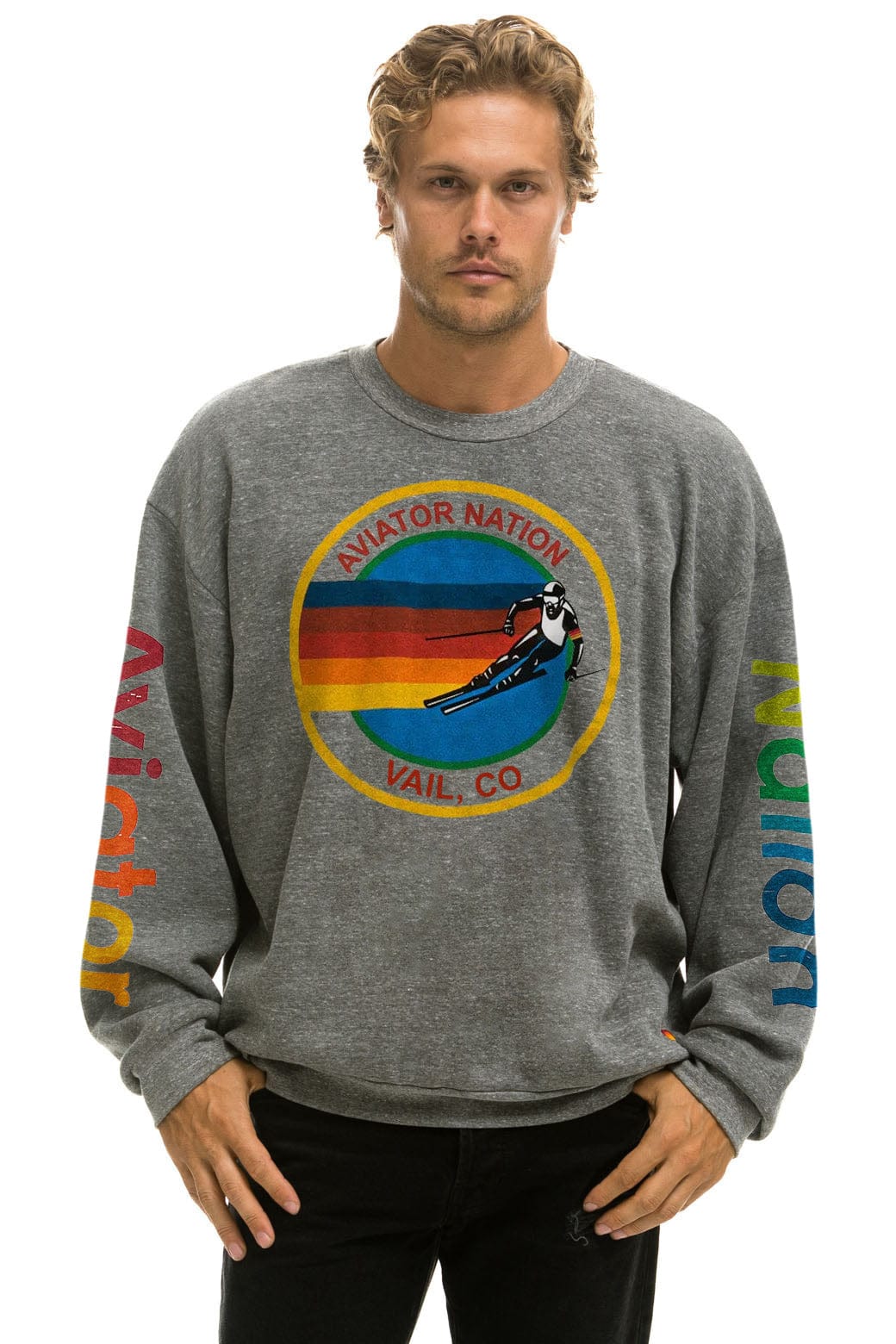 Classic AVIATOR NATION VAIL RELAXED CREW SWEATSHIRT - HEATHER GREY