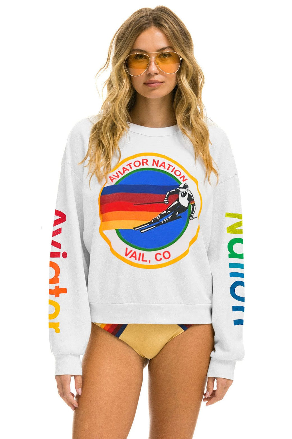 Classic AVIATOR NATION VAIL RELAXED CREW SWEATSHIRT - WHITE
