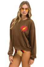 Classic BOLT HEART RELAXED CREW SWEATSHIRT - CHOCOLATE