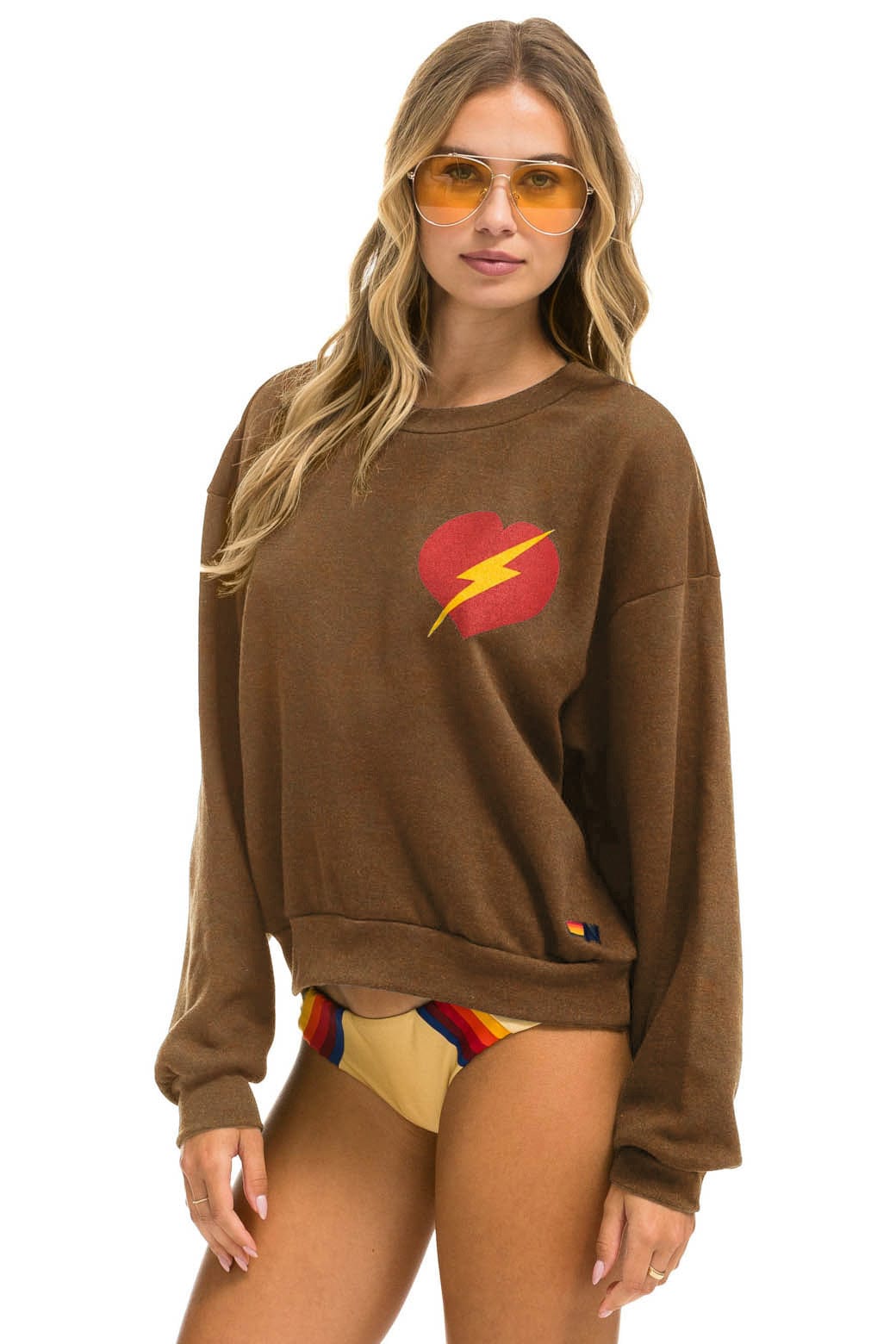 Classic BOLT HEART RELAXED CREW SWEATSHIRT - CHOCOLATE