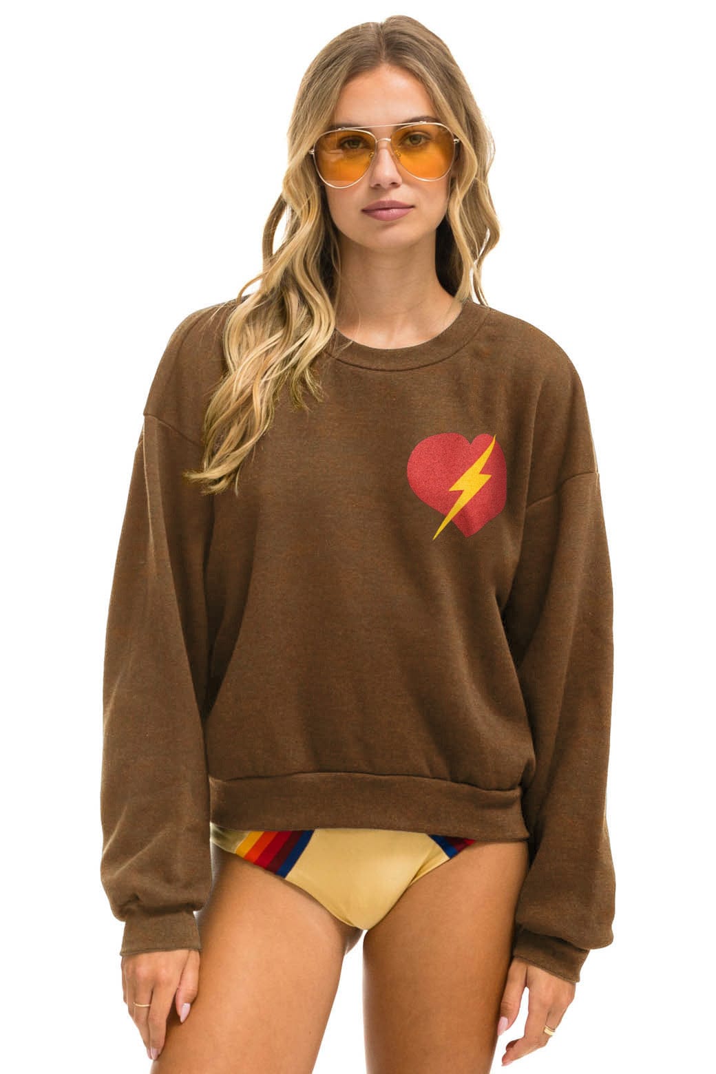 Classic BOLT HEART RELAXED CREW SWEATSHIRT - CHOCOLATE