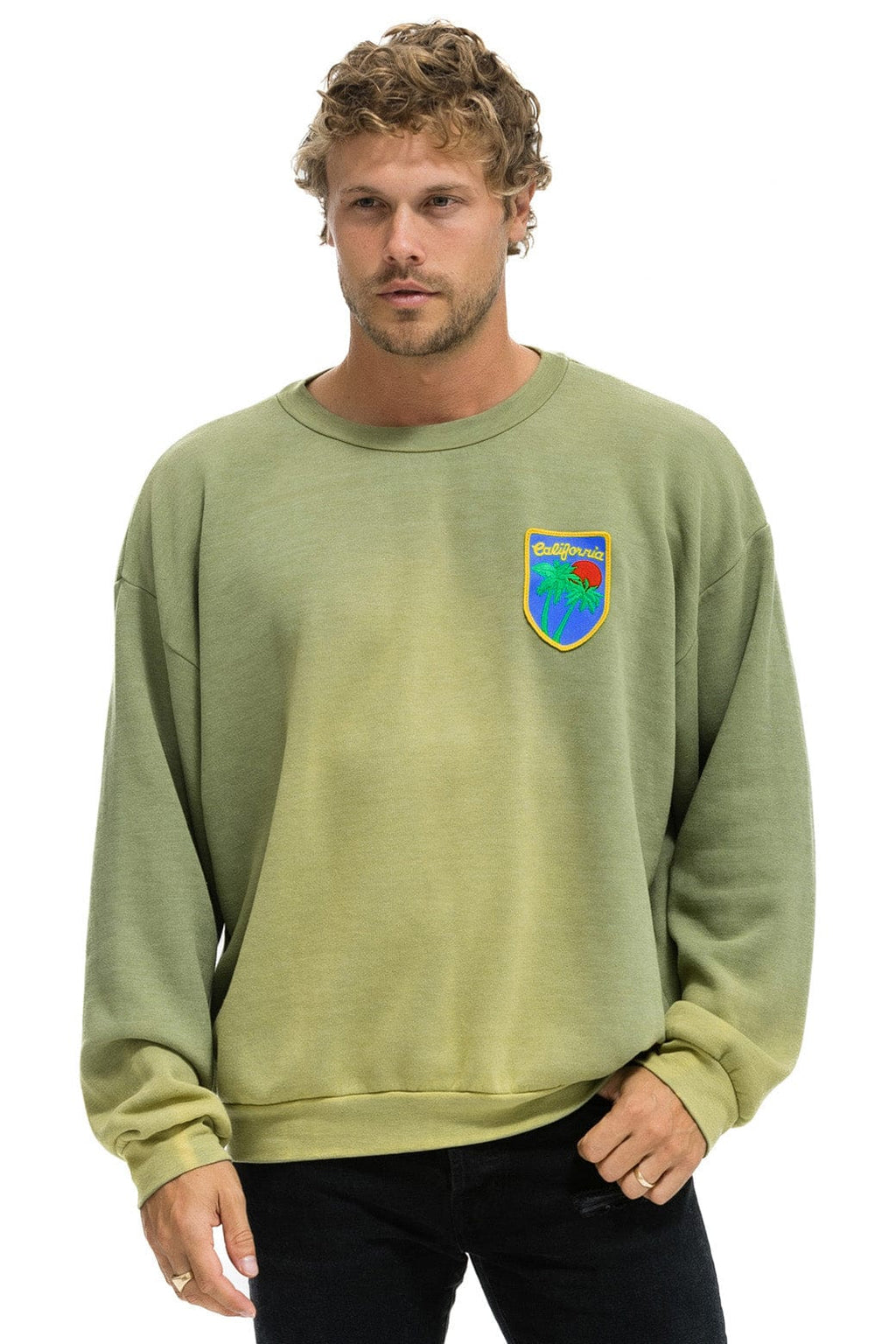 Classic CALIFORNIA PALM PATCH RELAXED CREW SWEATSHIRT - FADED ARMY