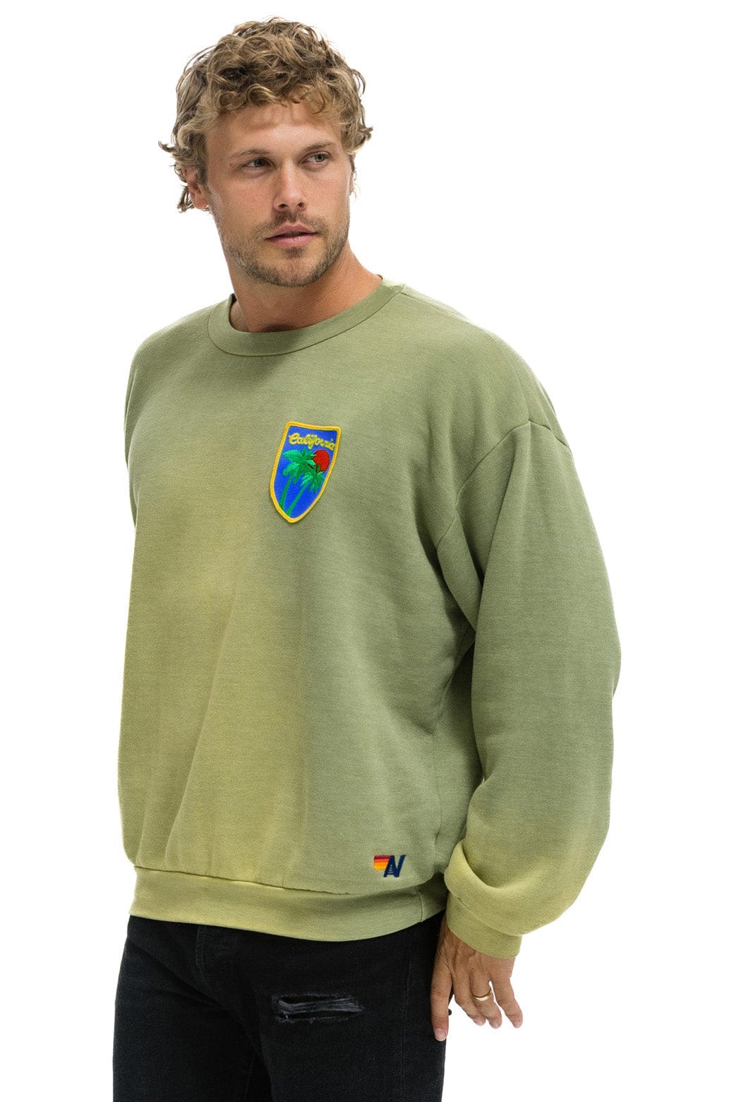 Classic CALIFORNIA PALM PATCH RELAXED CREW SWEATSHIRT - FADED ARMY