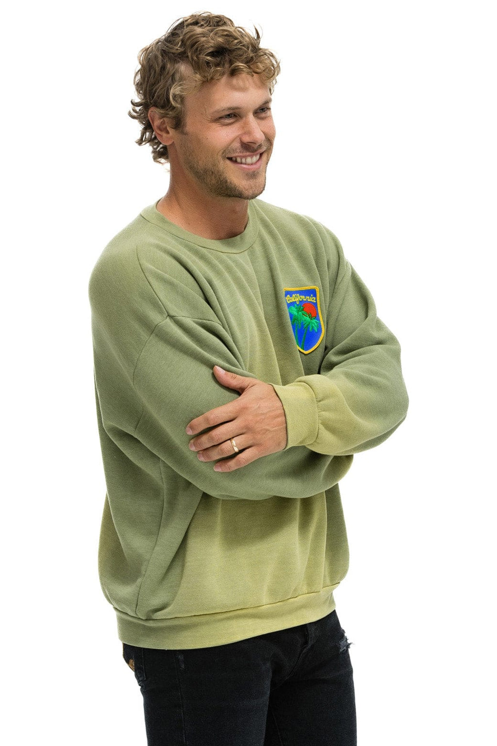 Classic CALIFORNIA PALM PATCH RELAXED CREW SWEATSHIRT - FADED ARMY
