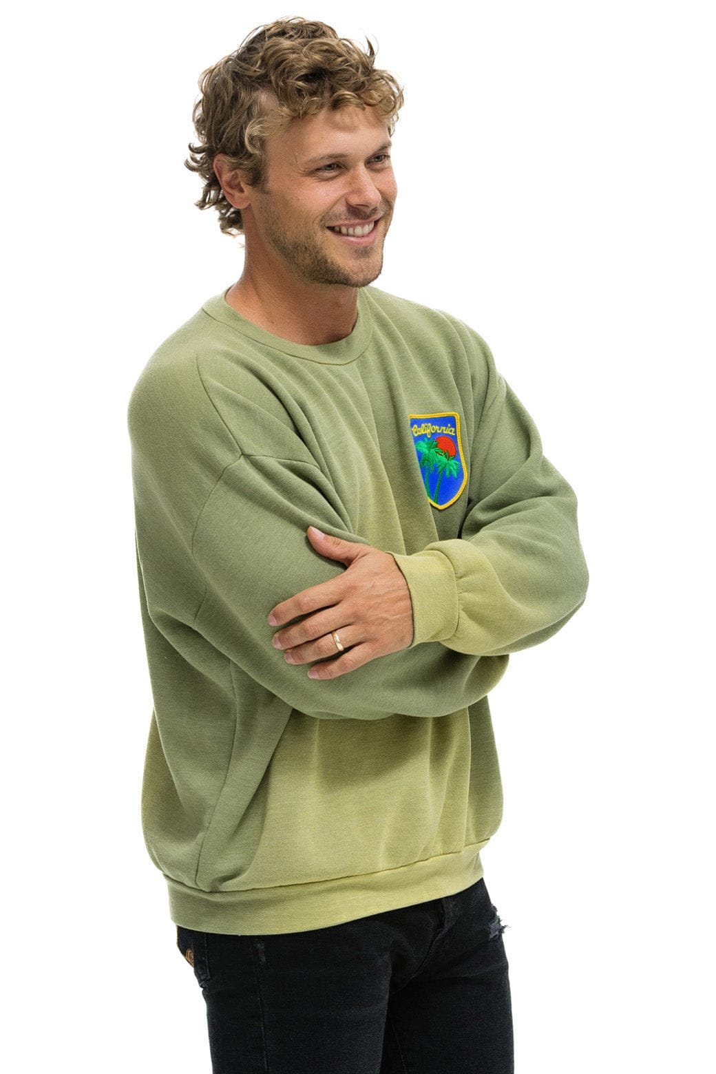 Classic CALIFORNIA PALM PATCH RELAXED CREW SWEATSHIRT - FADED ARMY