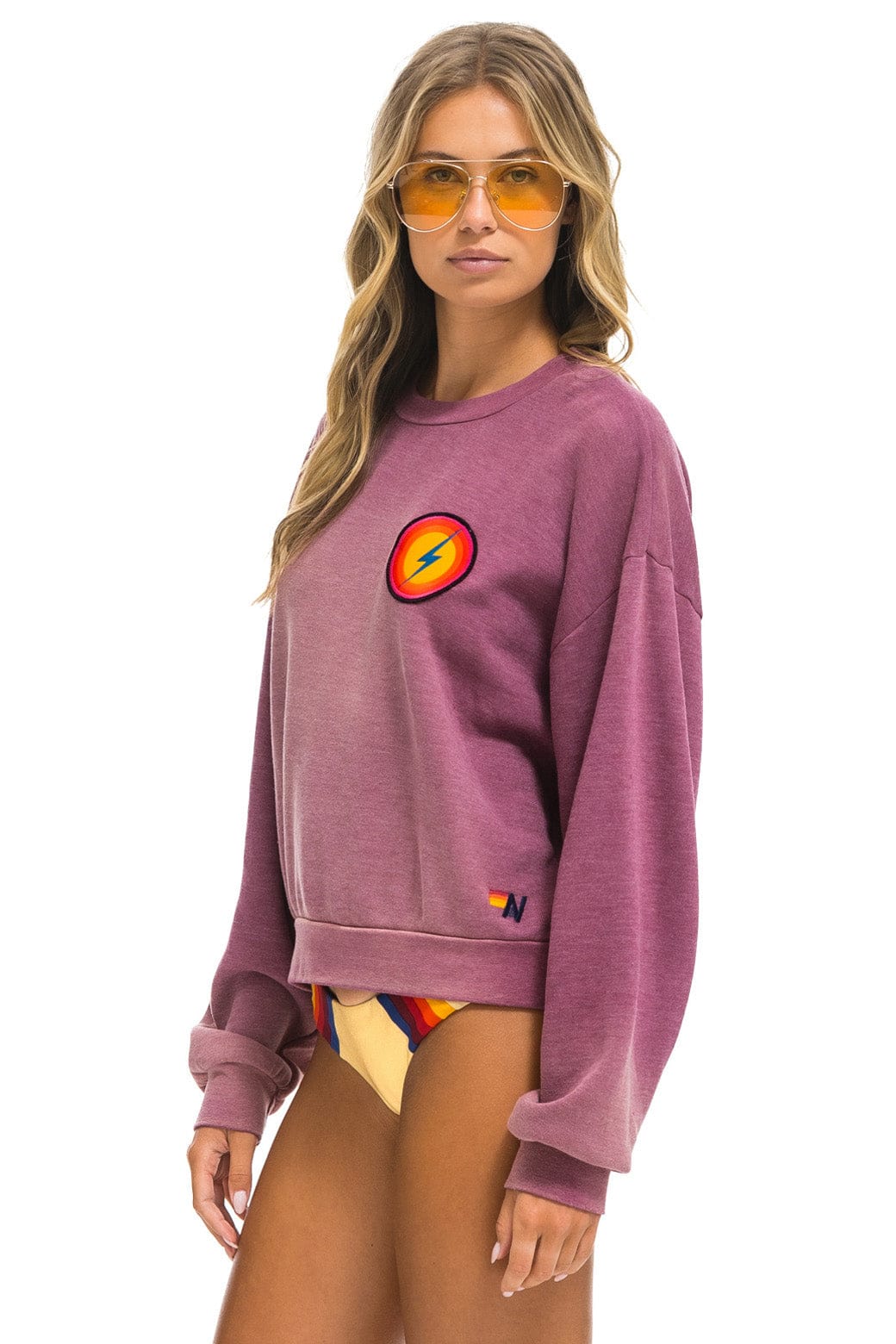 Classic BOLT BULLSEYE PATCH RELAXED CREW SWEATSHIRT - FADED BERRY