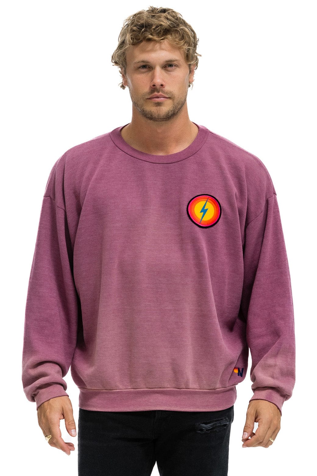 Classic BOLT BULLSEYE PATCH RELAXED CREW SWEATSHIRT - FADED BERRY