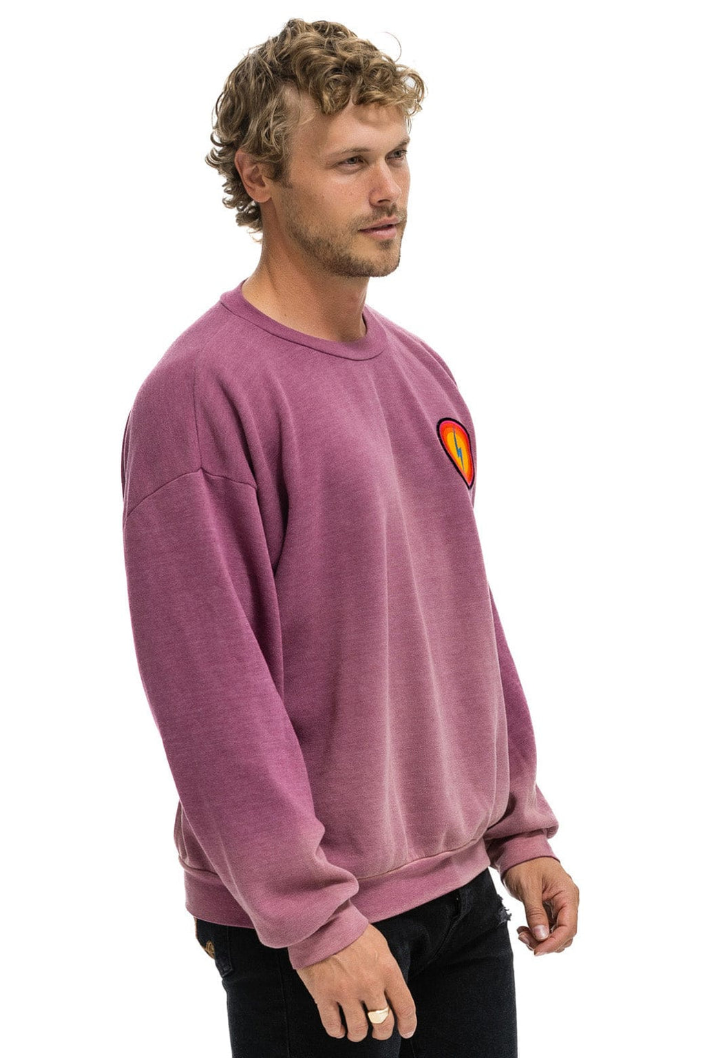 Classic BOLT BULLSEYE PATCH RELAXED CREW SWEATSHIRT - FADED BERRY
