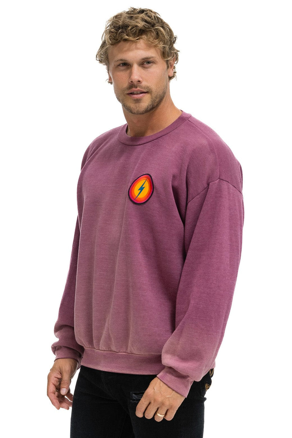 Classic BOLT BULLSEYE PATCH RELAXED CREW SWEATSHIRT - FADED BERRY