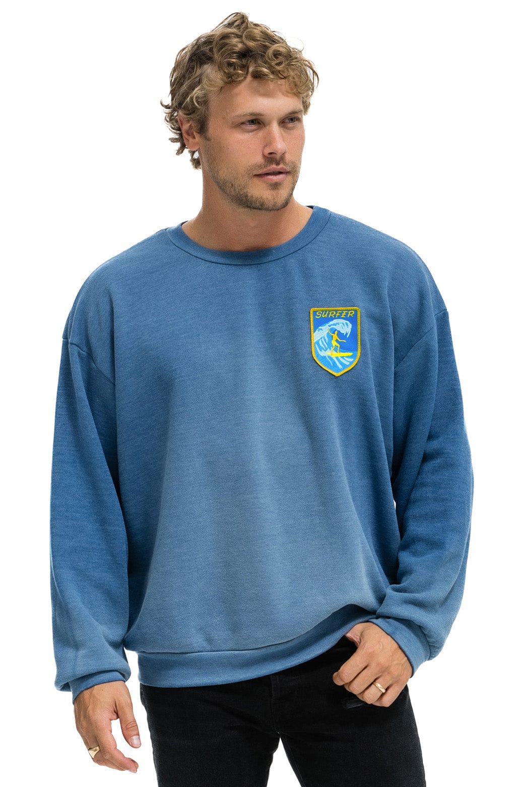 Classic SURFER WAVE PATCH RELAXED CREW SWEATSHIRT - FADED WATER