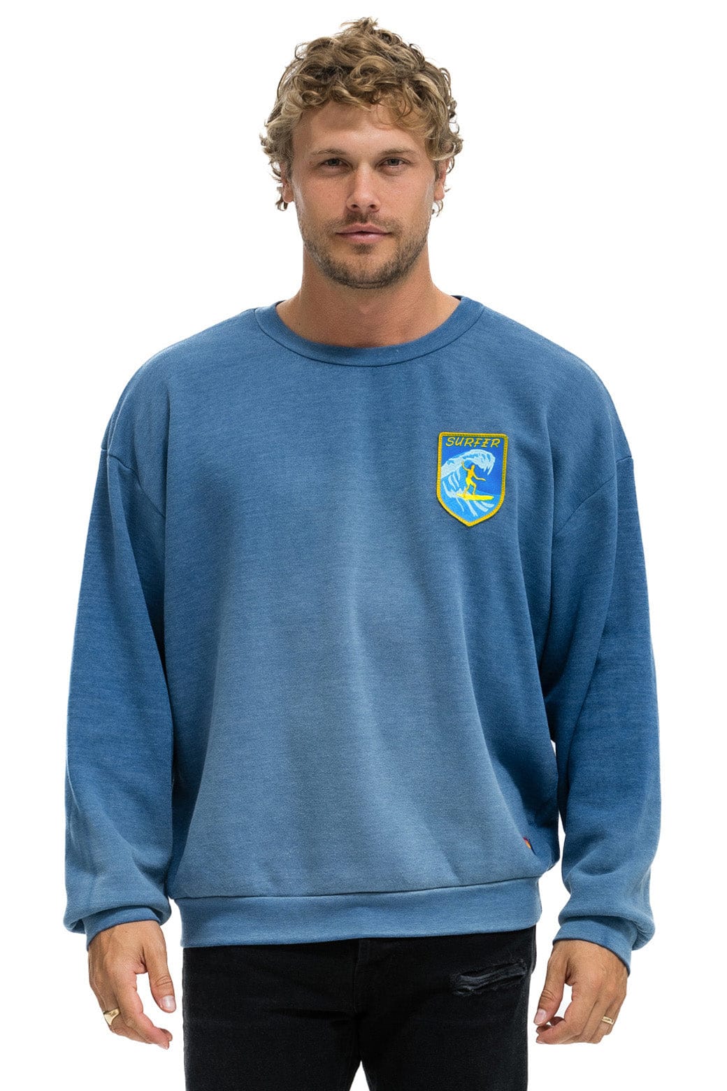 Classic SURFER WAVE PATCH RELAXED CREW SWEATSHIRT - FADED WATER