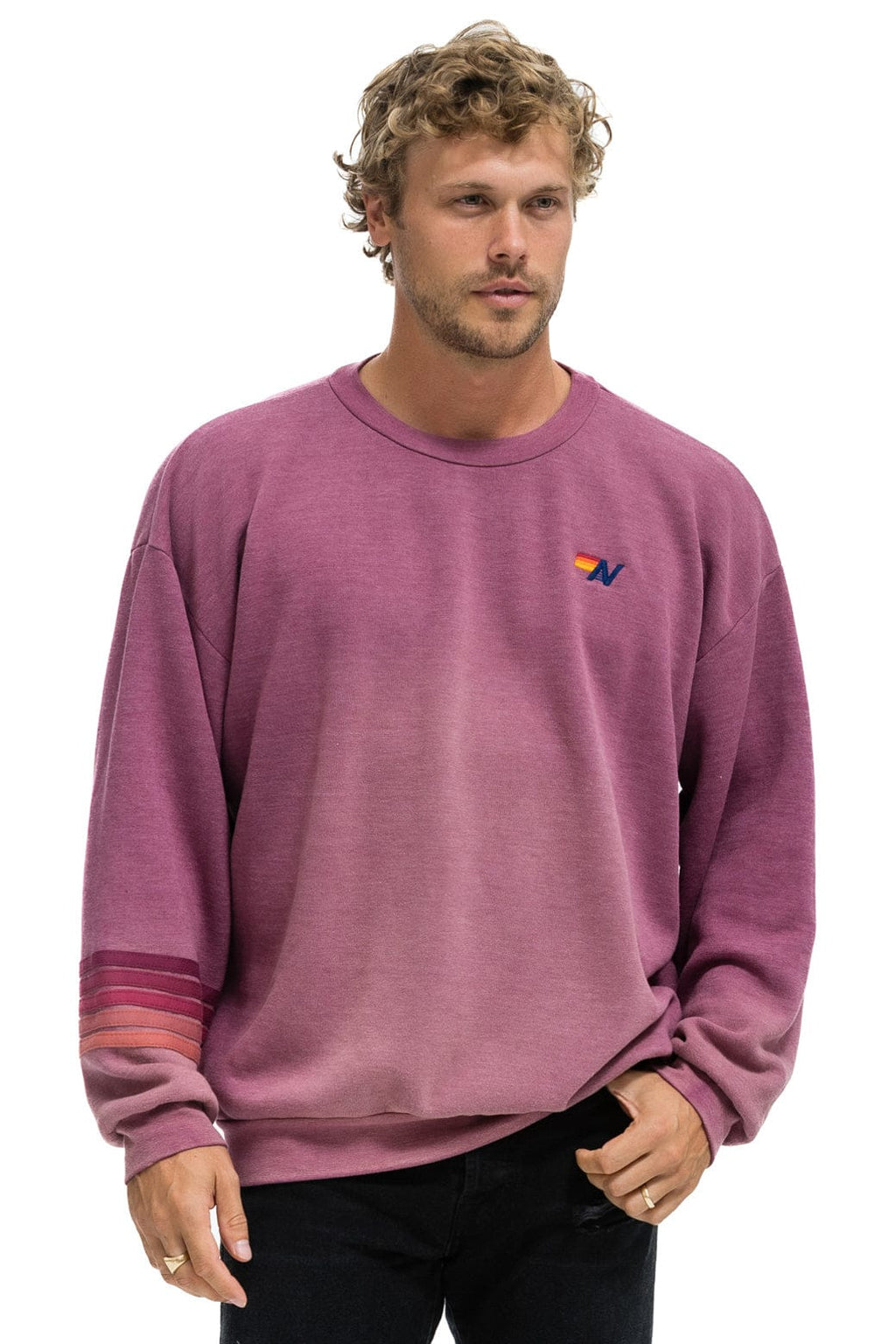 Classic RUGBY STITCH RELAXED CREW SWEATSHIRT - FADED BERRY