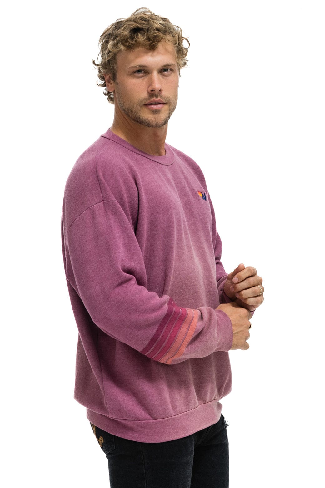 Classic RUGBY STITCH RELAXED CREW SWEATSHIRT - FADED BERRY