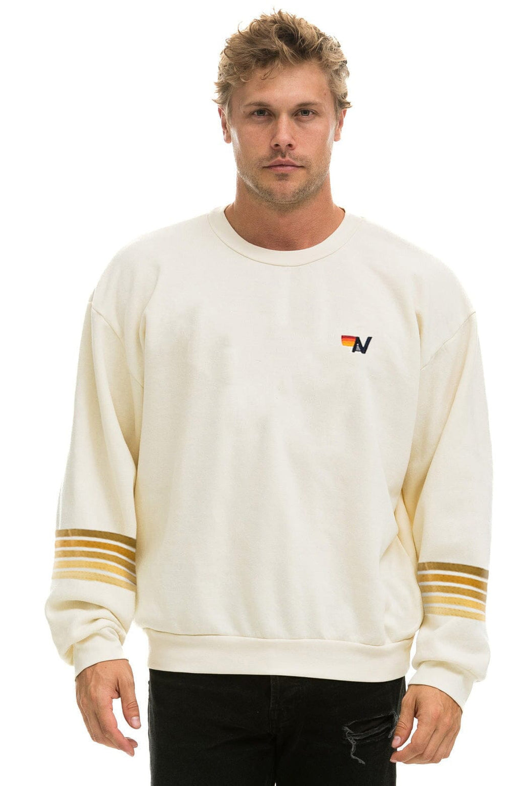 Classic RUGBY STITCH 2 RELAXED CREW SWEATSHIRT - VINTAGE WHITE BROWN
