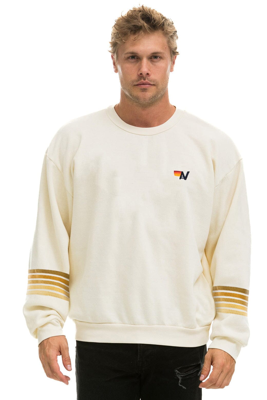 Classic RUGBY STITCH 2 RELAXED CREW SWEATSHIRT - VINTAGE WHITE BROWN