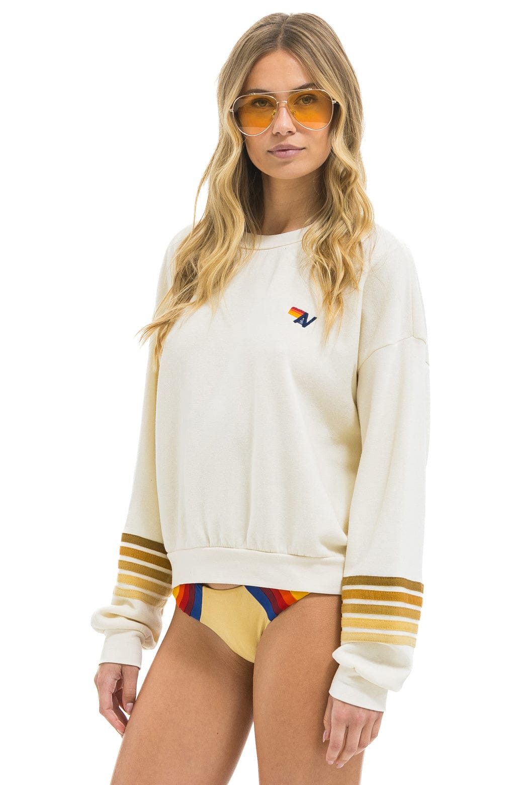 Classic RUGBY STITCH 2 RELAXED CREW SWEATSHIRT - VINTAGE WHITE BROWN