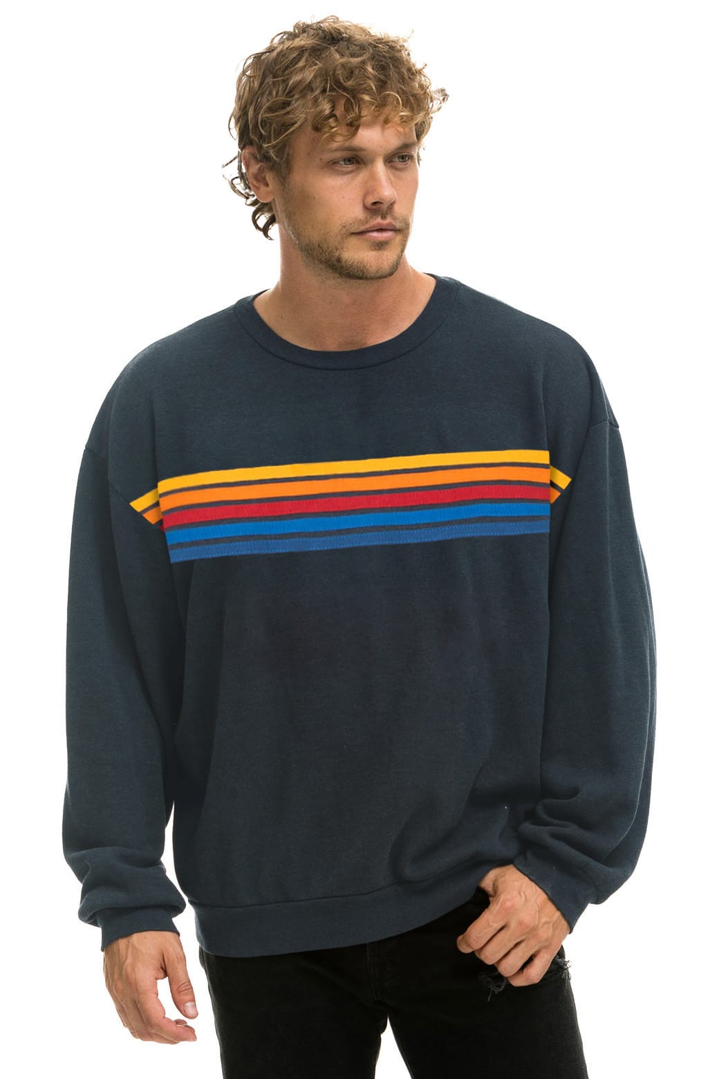 Classic 5 STRIPE RELAXED CREW SWEATSHIRT - CHARCOAL