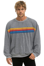 Classic 5 STRIPE RELAXED CREW SWEATSHIRT - HEATHER GREY