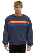 Classic 5 STRIPE RELAXED CREW SWEATSHIRT - NAVY