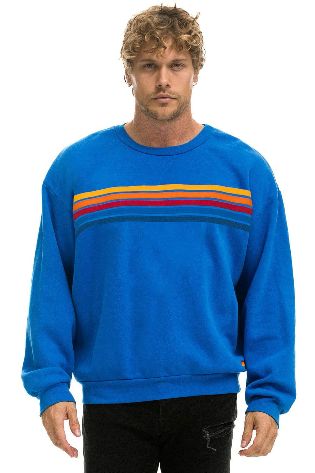 Classic 5 STRIPE RELAXED CREW SWEATSHIRT - OCEAN
