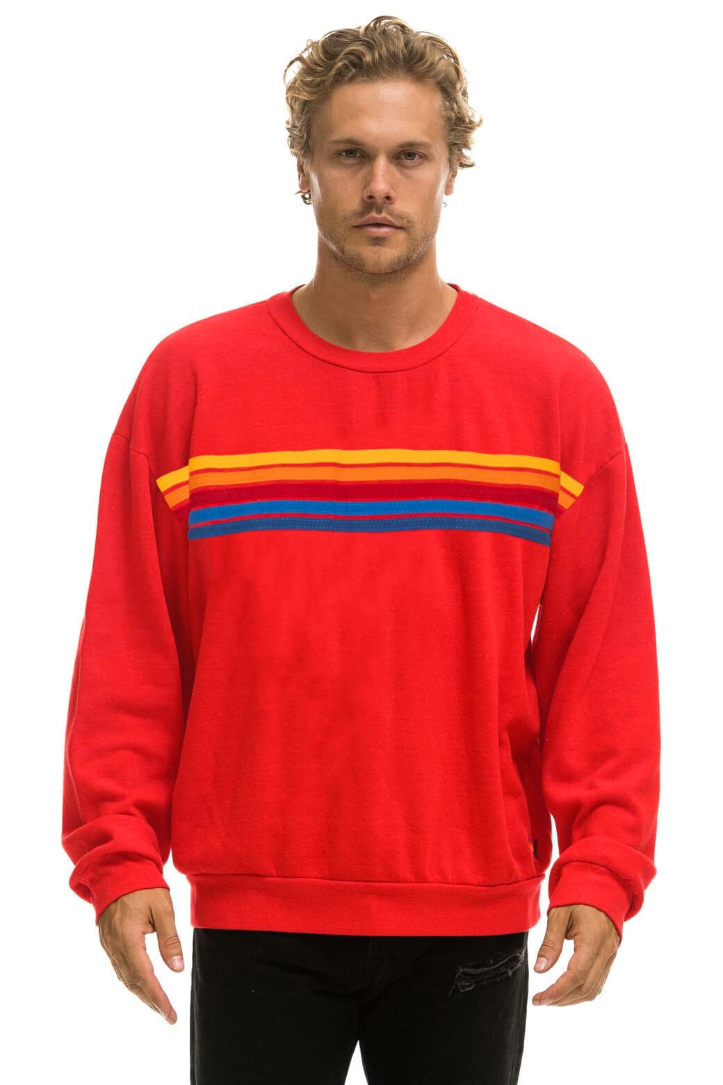 Classic 5 STRIPE RELAXED CREW SWEATSHIRT - RED