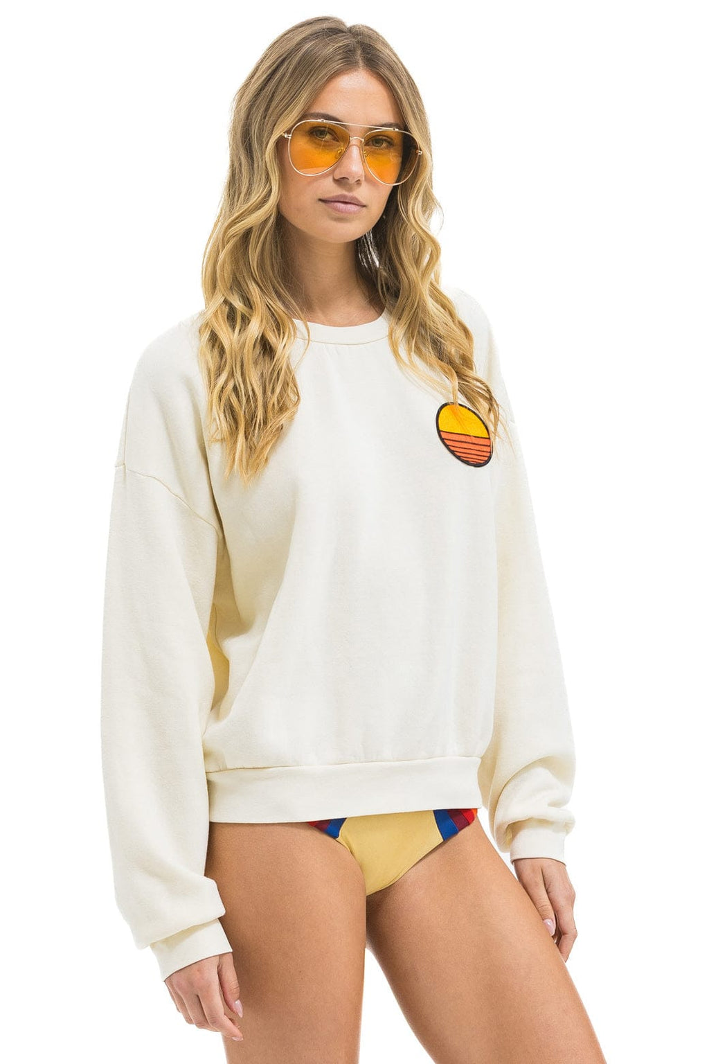 Classic SUNSET PATCH RELAXED CREW SWEATSHIRT - VINTAGE WHITE