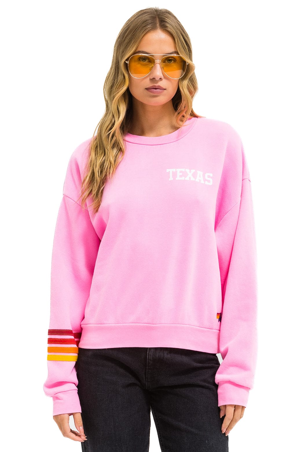 Classic UNIVERSITY OF TEXAS RUGBY STITCH CREW SWEATSHIRT RELAXED - NEON PINK