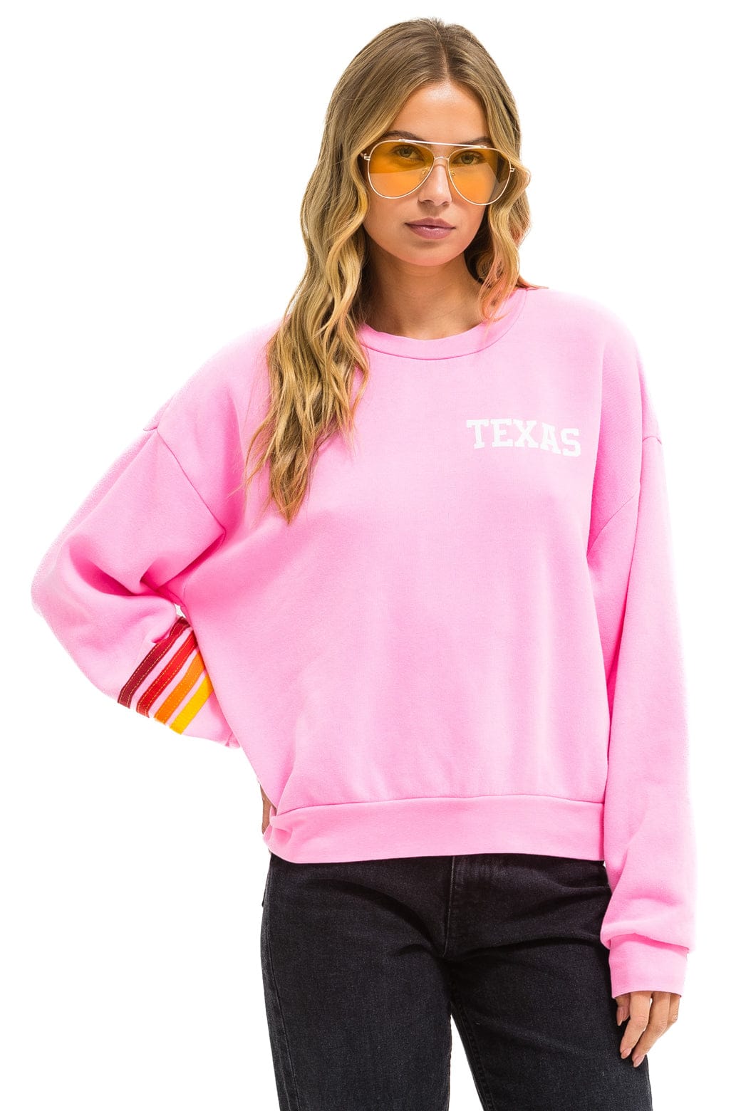 Classic UNIVERSITY OF TEXAS RUGBY STITCH CREW SWEATSHIRT RELAXED - NEON PINK