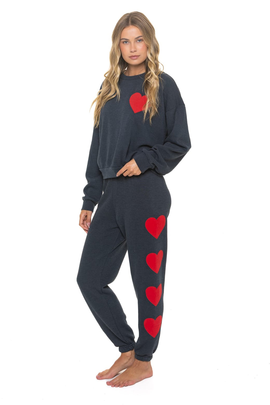 Classic HEART STITCH RELAXED CREW SWEATSHIRT - CHARCOAL