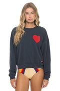 Classic HEART STITCH RELAXED CREW SWEATSHIRT - CHARCOAL