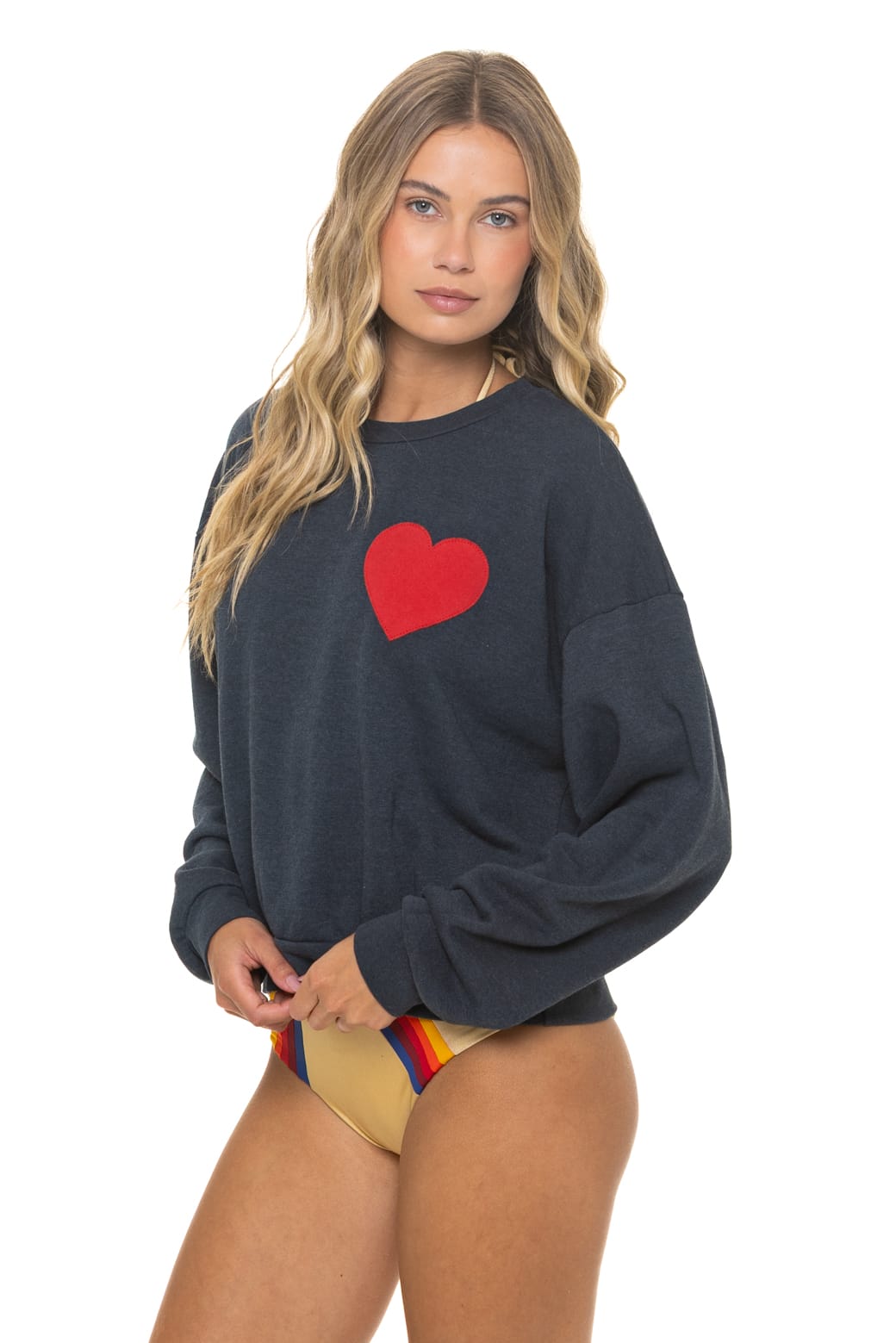 Classic HEART STITCH RELAXED CREW SWEATSHIRT - CHARCOAL
