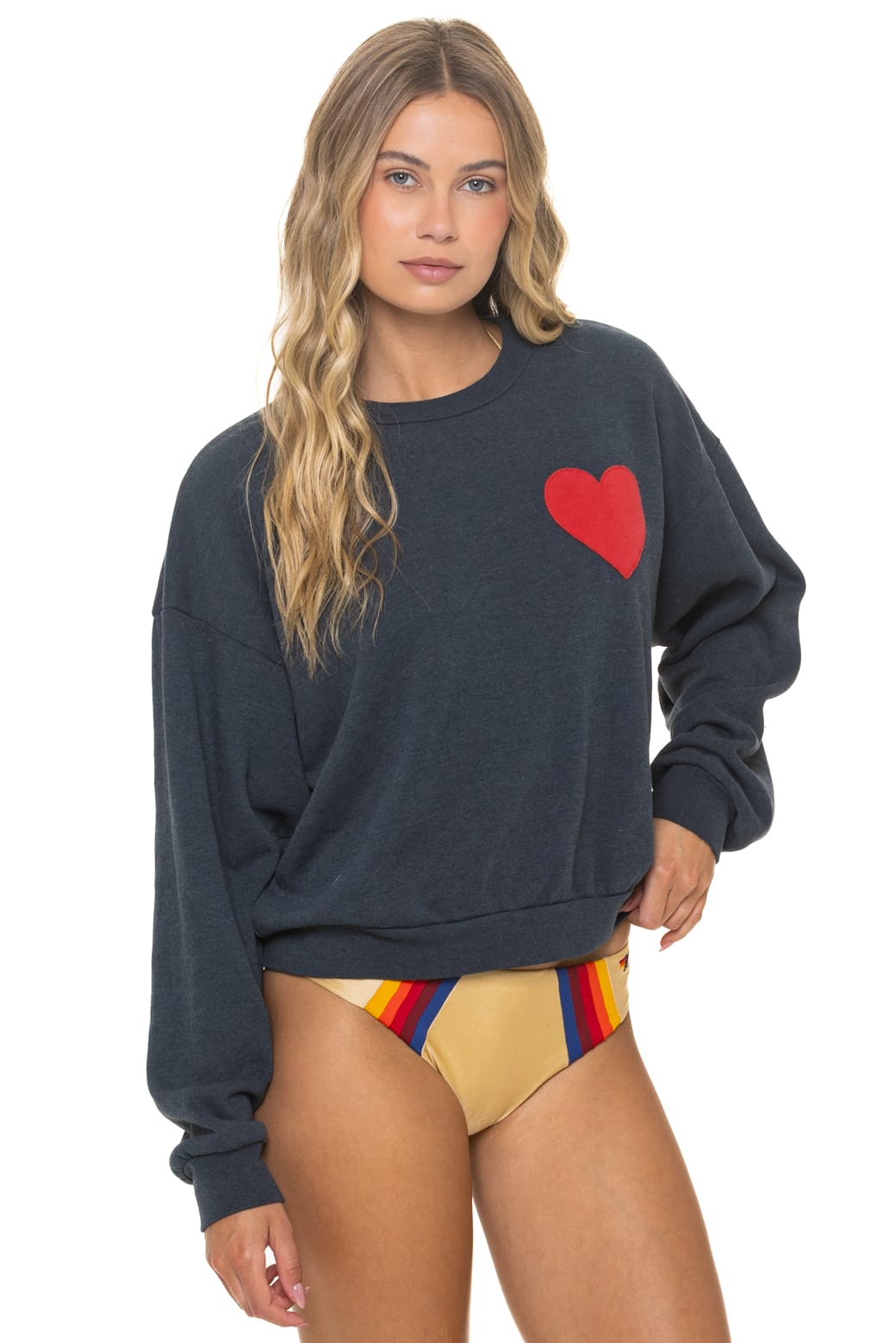 Classic HEART STITCH RELAXED CREW SWEATSHIRT - CHARCOAL