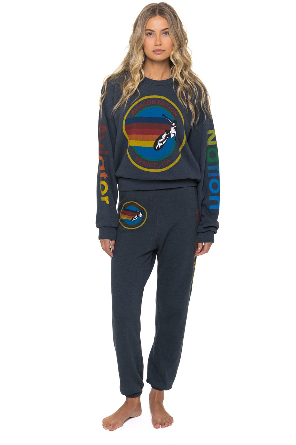 Classic AVIATOR NATION RELAXED VENICE CREW SWEATSHIRT - CHARCOAL