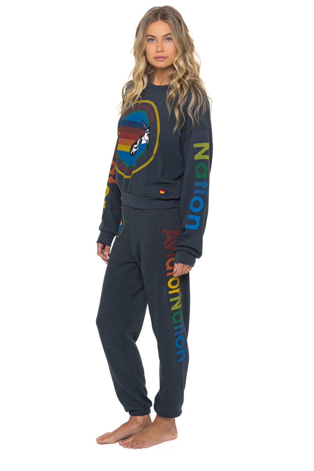 Classic AVIATOR NATION RELAXED VENICE CREW SWEATSHIRT - CHARCOAL