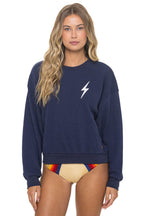 Classic BOLT STITCH RELAXED CREW SWEATSHIRT - NAVY WHITE
