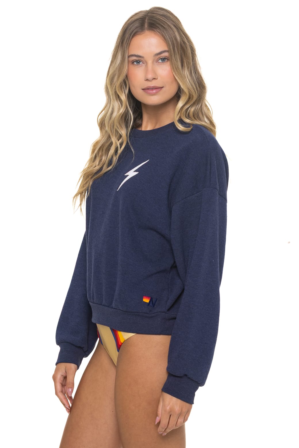 Classic BOLT STITCH RELAXED CREW SWEATSHIRT - NAVY WHITE