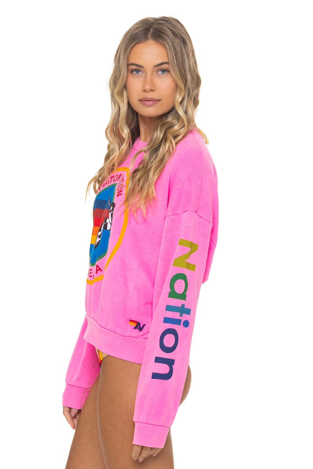 Classic AVIATOR NATION RELAXED VENICE CREW SWEATSHIRT - NEON PINK