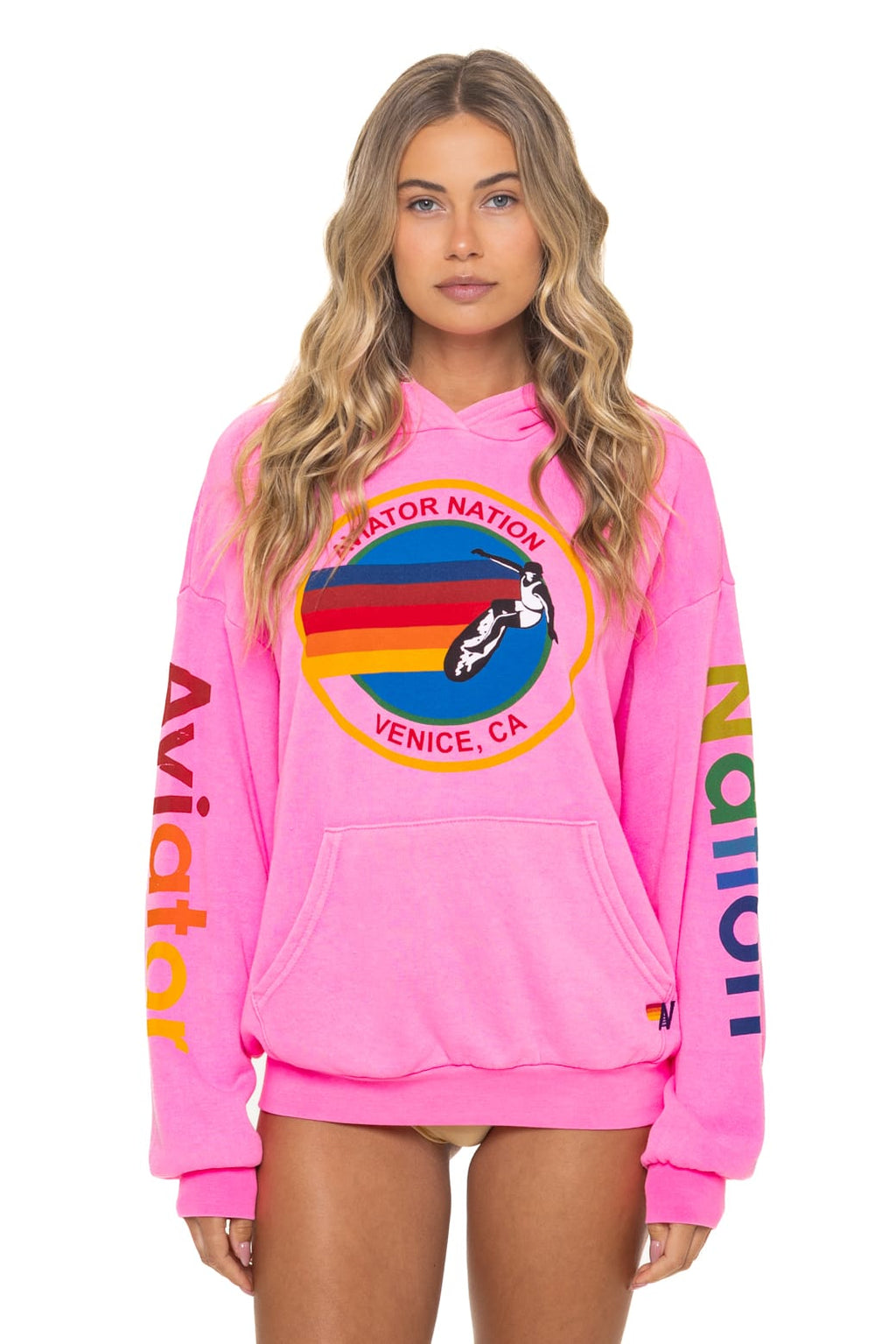 Classic AVIATOR NATION RELAXED VENICE PULLOVER HOODIE - NEON PINK