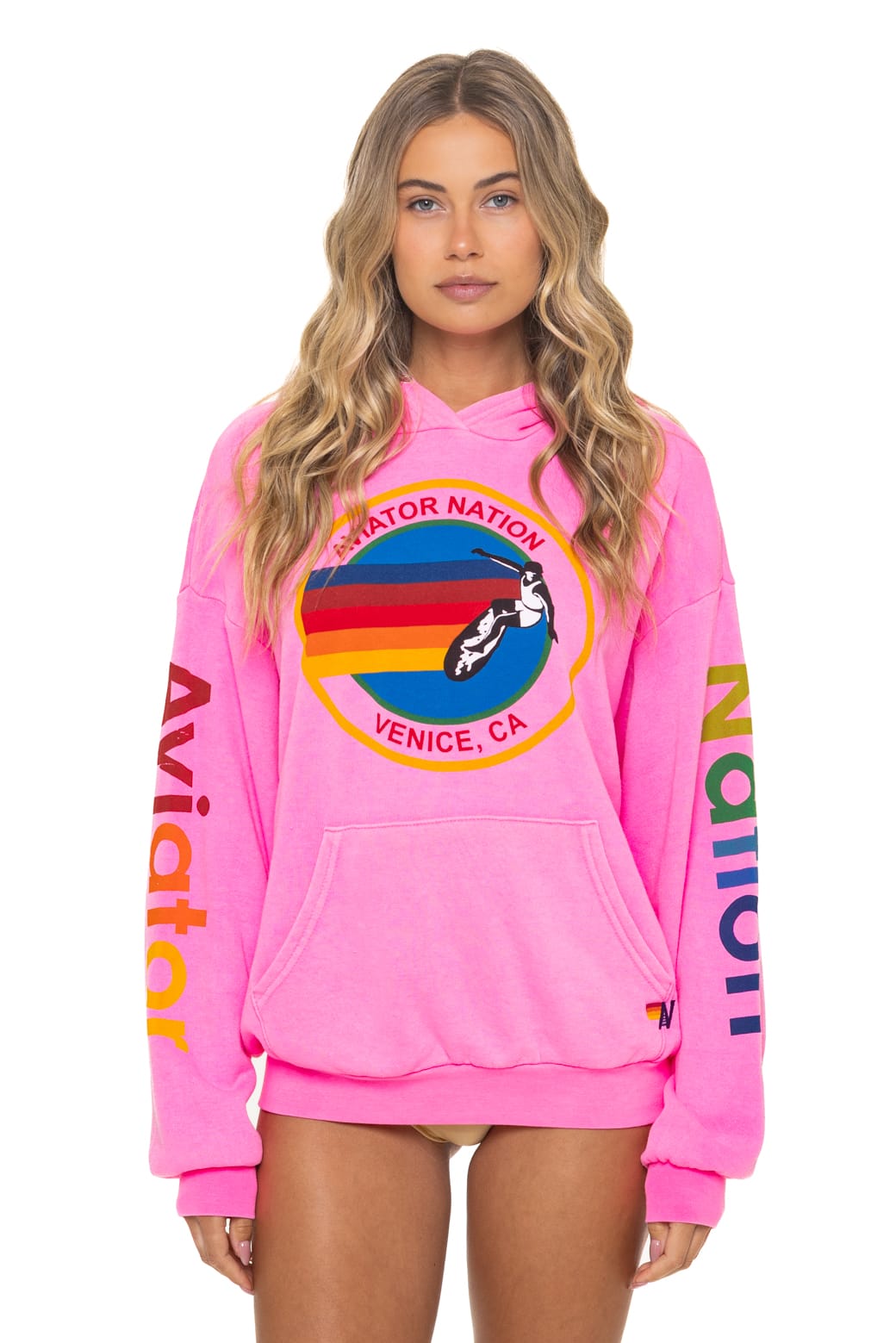 Classic AVIATOR NATION RELAXED VENICE PULLOVER HOODIE - NEON PINK